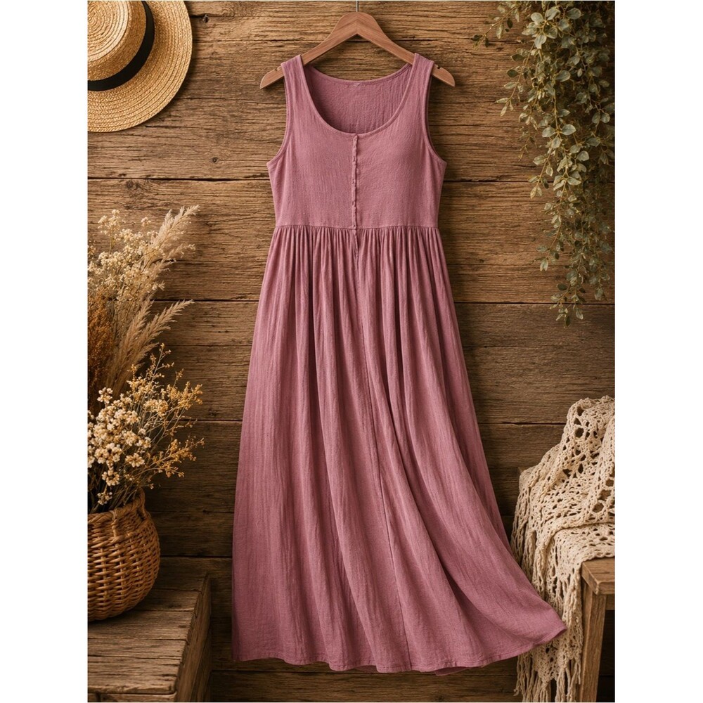 FRYE Women’s Maxi Dress Dusty Rose‎ Pink Mauve Size XL Sleeveless Button Front